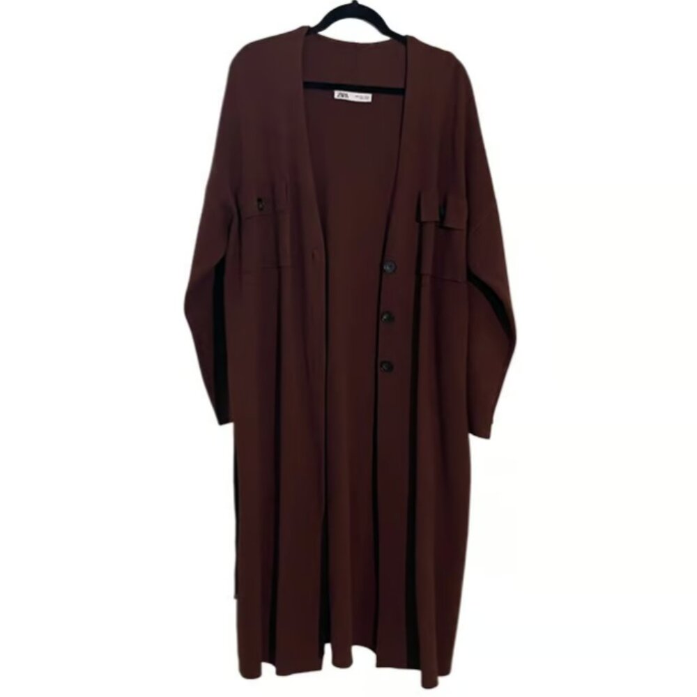 Zara Chunky Oversized Belted Knit Coat, Size L - Picture 2 of 6